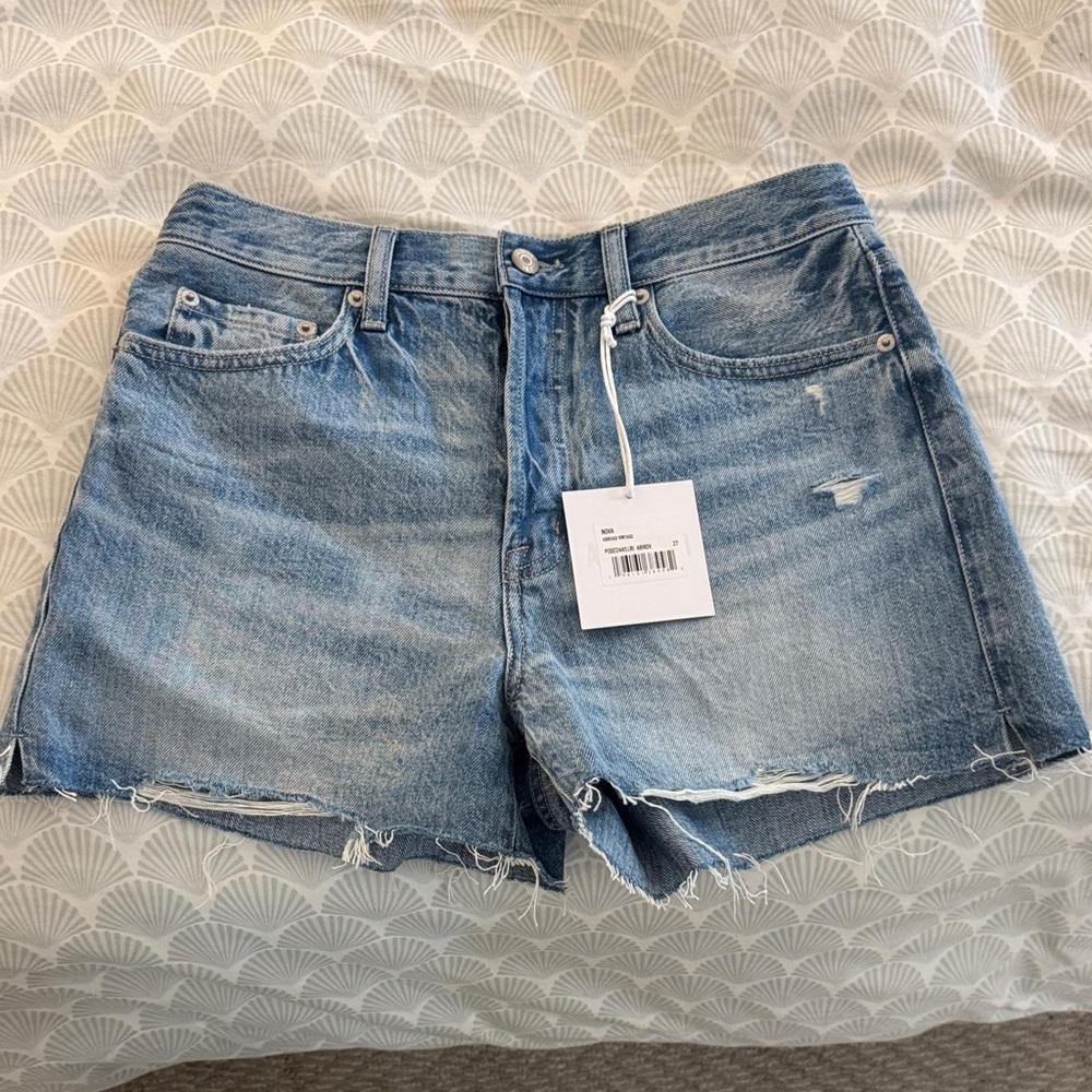pistola Washed Light Blue Distressed Denim Cutoff Shorts